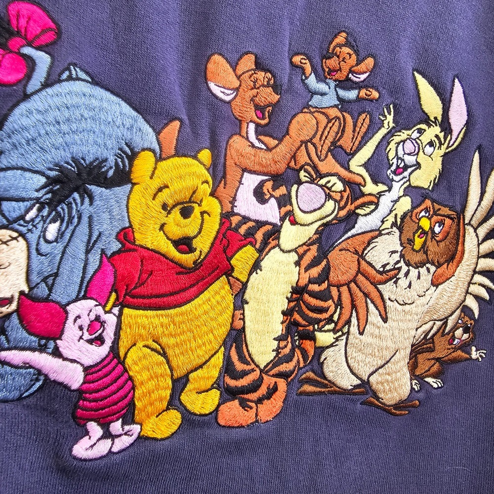 Vintage Disney Store Winnie the Pooh Friends Embroidered Sweatshirt Navy Large - Picture 3 of 3